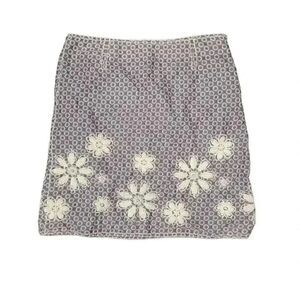 Studio M Women's Gray & Ivory Cotton Print w Daisy Embroidery Above the Knee Str